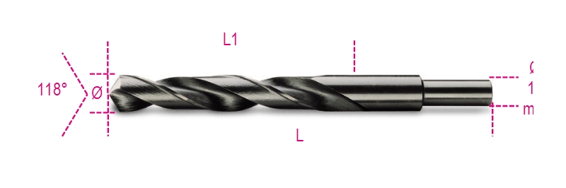 Beta Spiraalboren, korte uitvoering, schacht gereduceerd tot 13 mm HSS volledig geslepen gebruneerd 412A 15,00 - 004120208