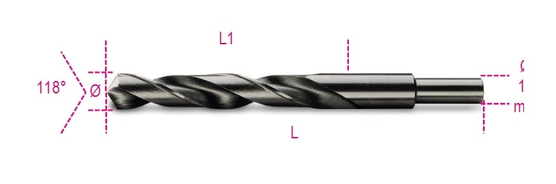Beta Spiraalboren, korte uitvoering, schacht gereduceerd tot 13 mm HSS volledig geslepen gebruneerd 412A 15,50 - 004120210