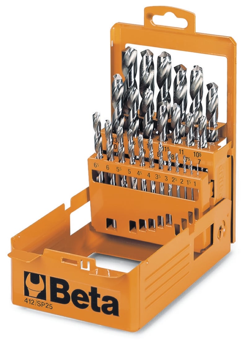 Beta Set spiraalboren, korte uitvoering HSS volledig geslepen glimmende afwerking (art. 142) in kistje 412/SP19 - 004120419