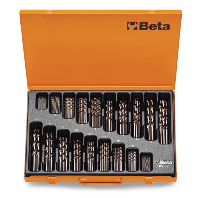 Beta Set spiraalboren, korte uitvoering HSS-CO 8% volledig geslepen (art. 415) in kistje 415/C116 - 004150450