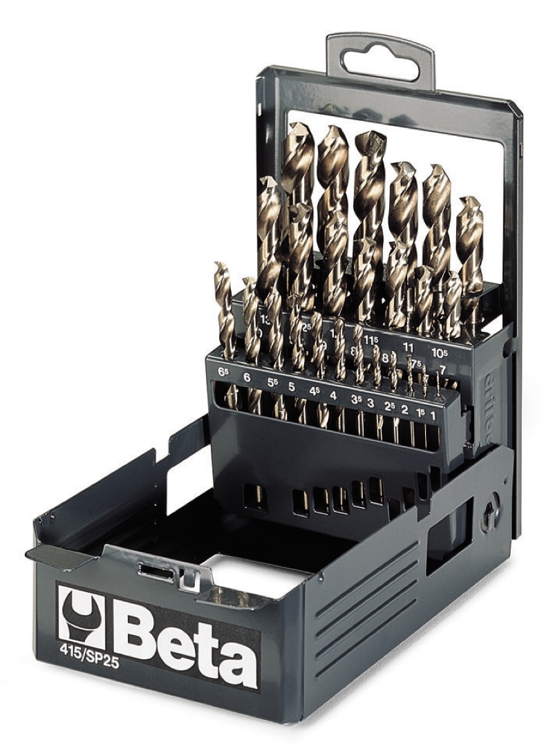 Beta Set spiraalboren, korte uitvoering HSS-CO 8% volledig geslepen (art. 415) in kistje 415/SP19 - 004150419