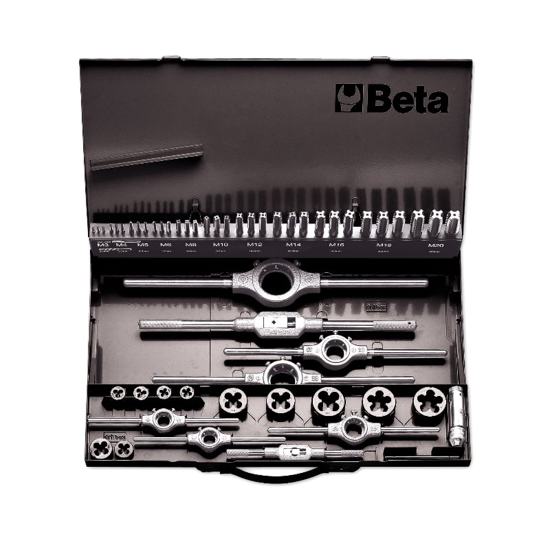 Beta Assortiment van HSS tappen en snijplaten, metrische draad, met toebehoren in metalen kist 447/C53 - 004470060