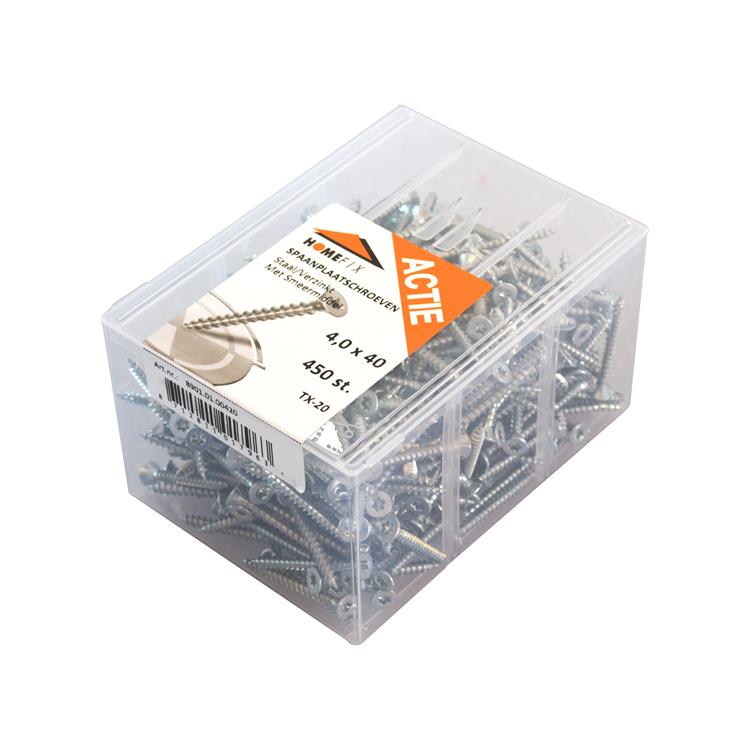 Homefix Actie Spaanplaatschroef Vz Pk +Snijpunt Torx TX20 4.0X40 | 450 stuks 8901.01.00420