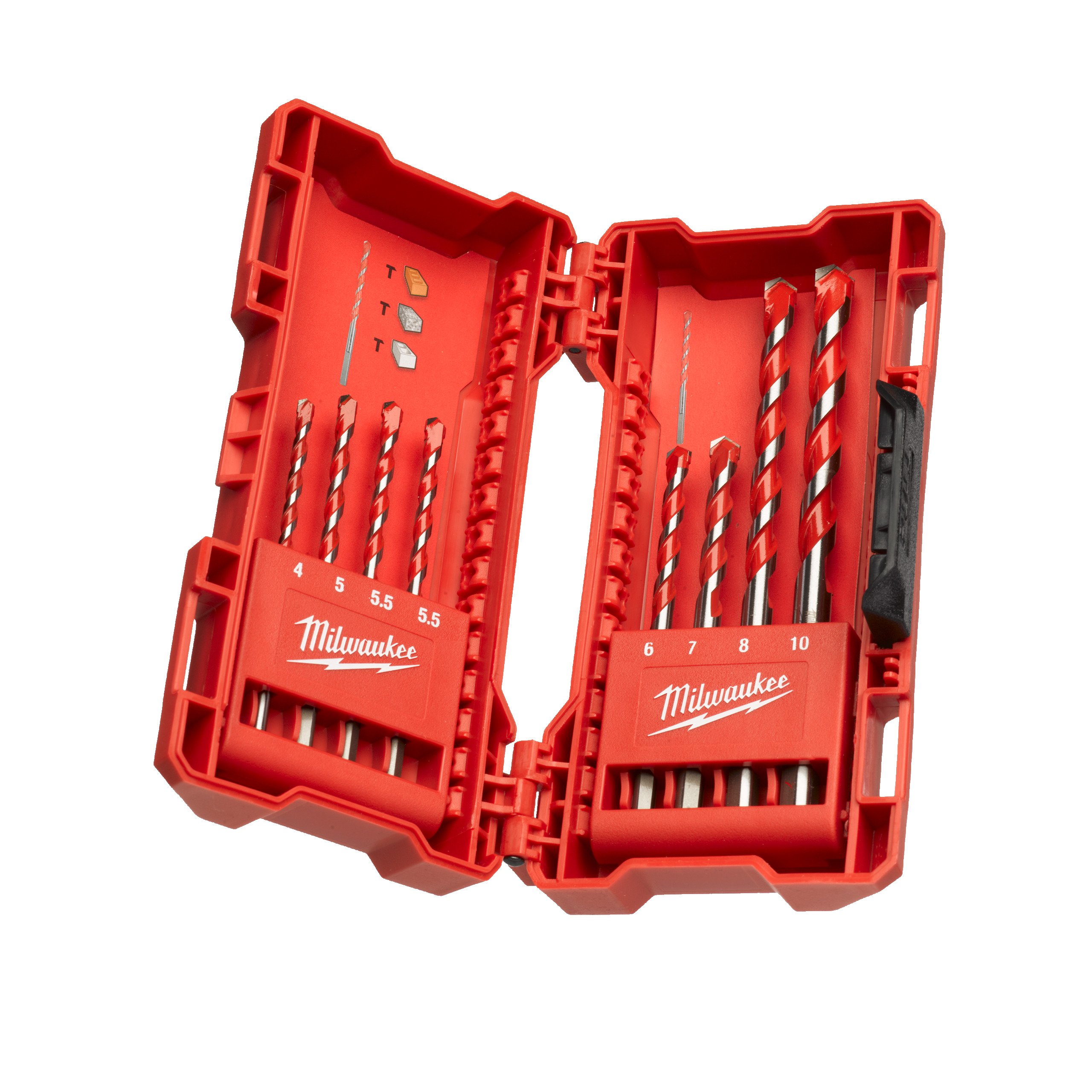 Milwaukee Hammer Drill Bit 8 pc set UK Betonboren set Premium in kunststof cassette UK (8-delig) 4932471193