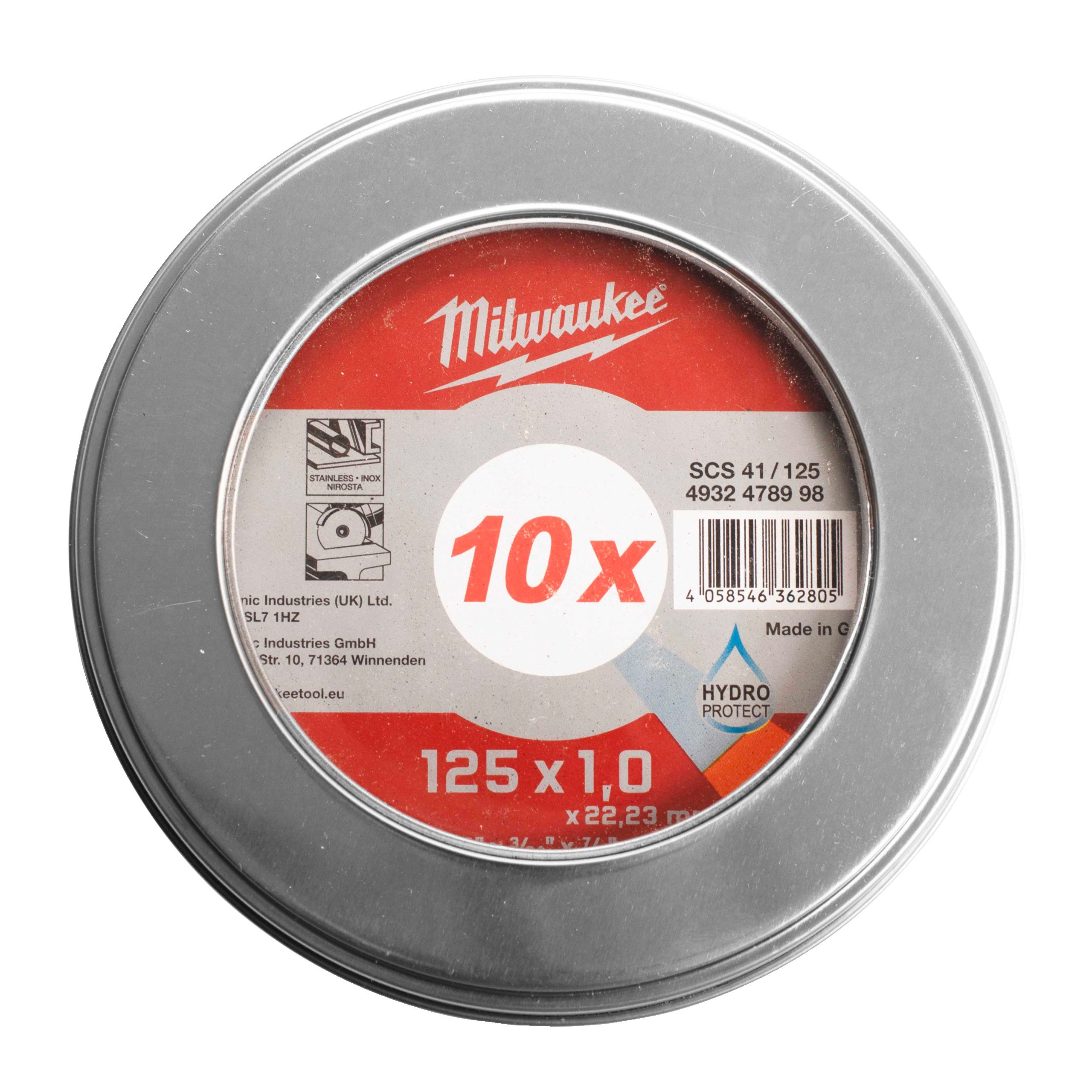 Milwaukee Cut.W Pro+ SCS 41 125 x 1.0 mm MetalBox 10 pcs Doorslijpschijf metaal PRO+ SCS41 125 x 1 mm dun 10 stuks in metal box 4932478998