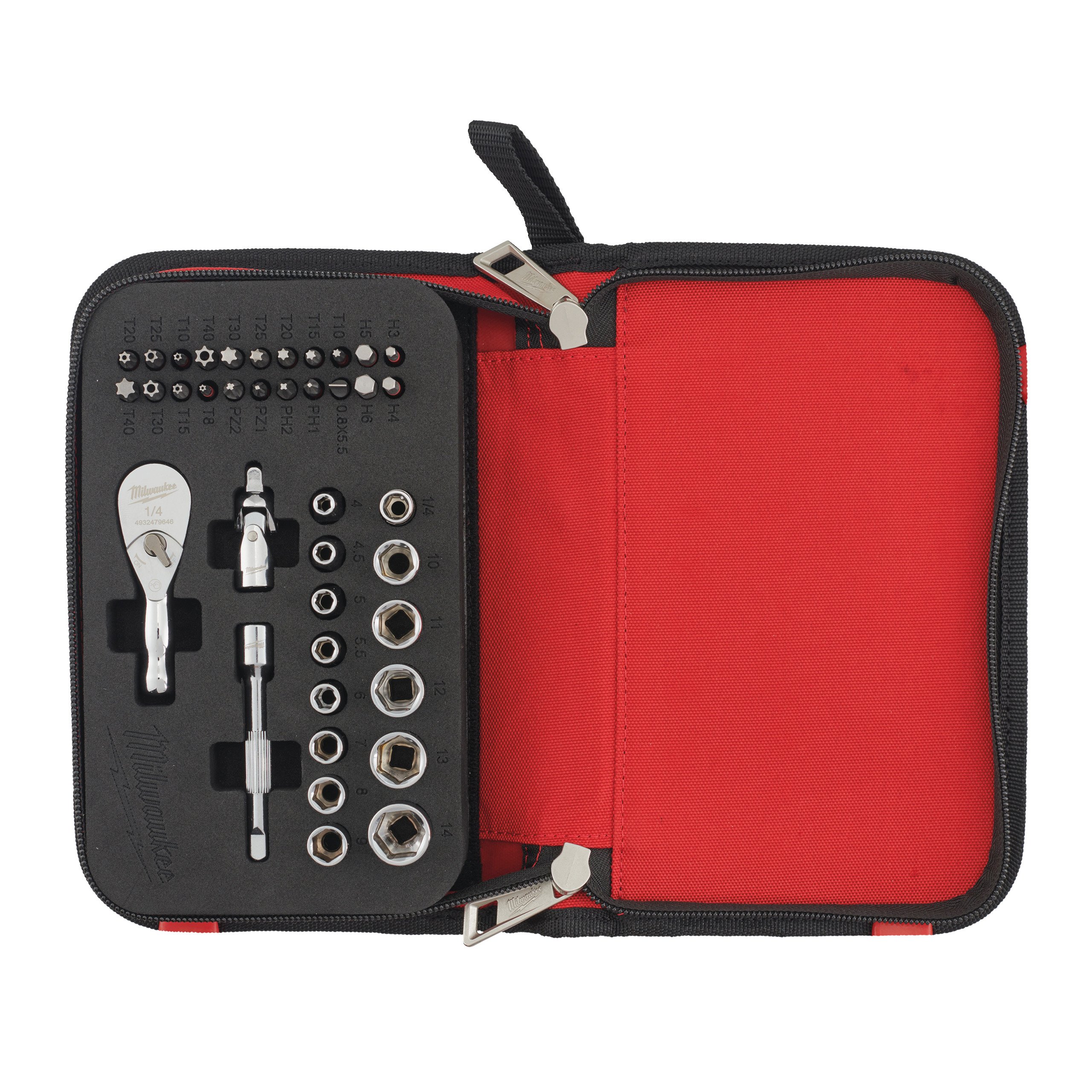 Milwaukee 1 4" Compact Ratchet Set 39pc Doppenset 1 4” FOUR FLAT™compact in etui (39-delig) 4932492672