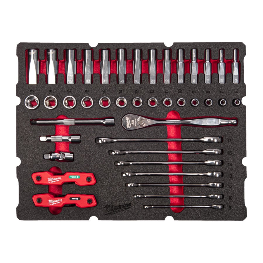 Milwaukee Foam inlay geschikt voor alle PACKOUT™ gereedschapskoffers met lades met (ringratel)steeksleutels | 55-delig 4932493640