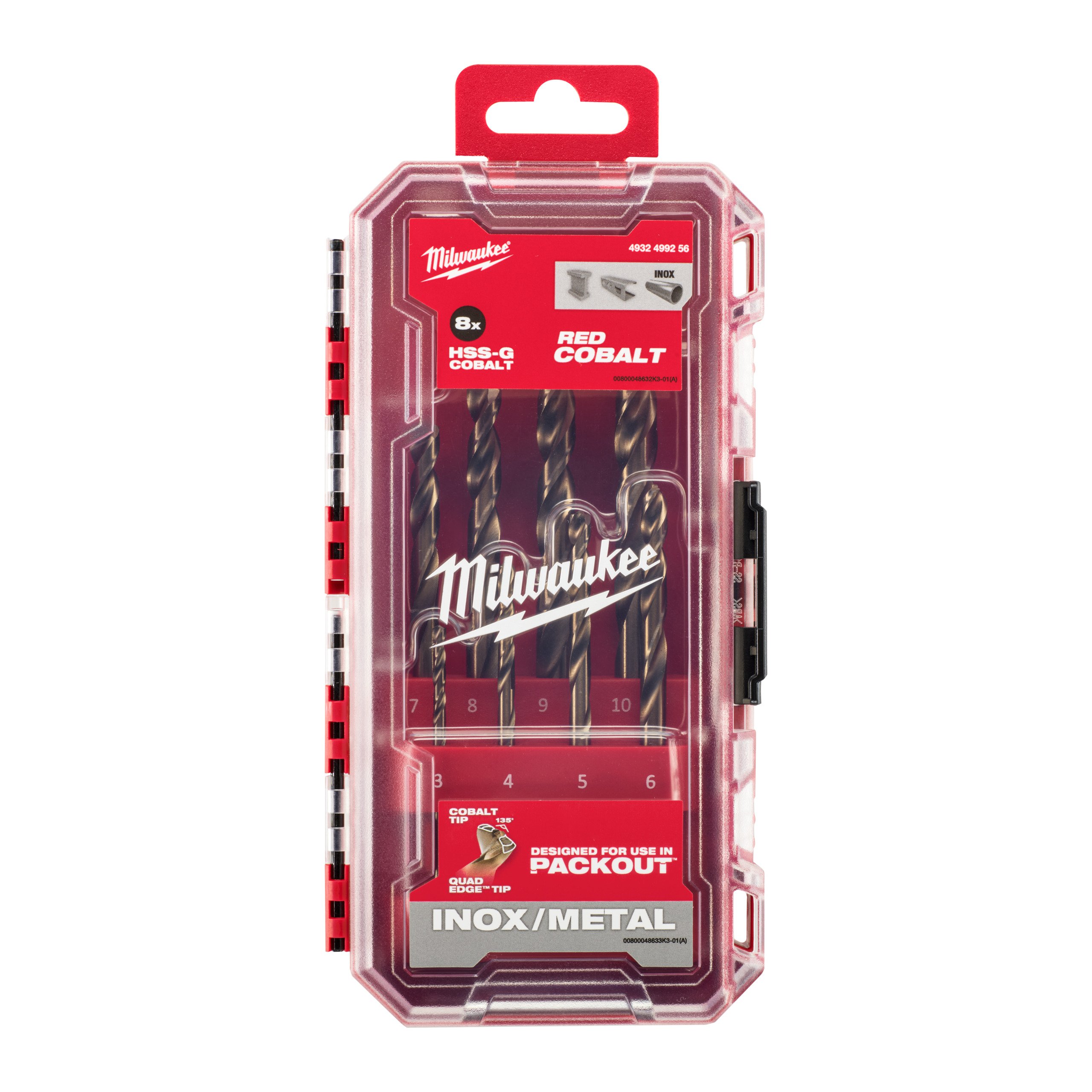 Milwaukee Metaalboren set | RED COBALT | HSS-Ground | DIN 338 | Cobalt | 8-delig - 4932499256