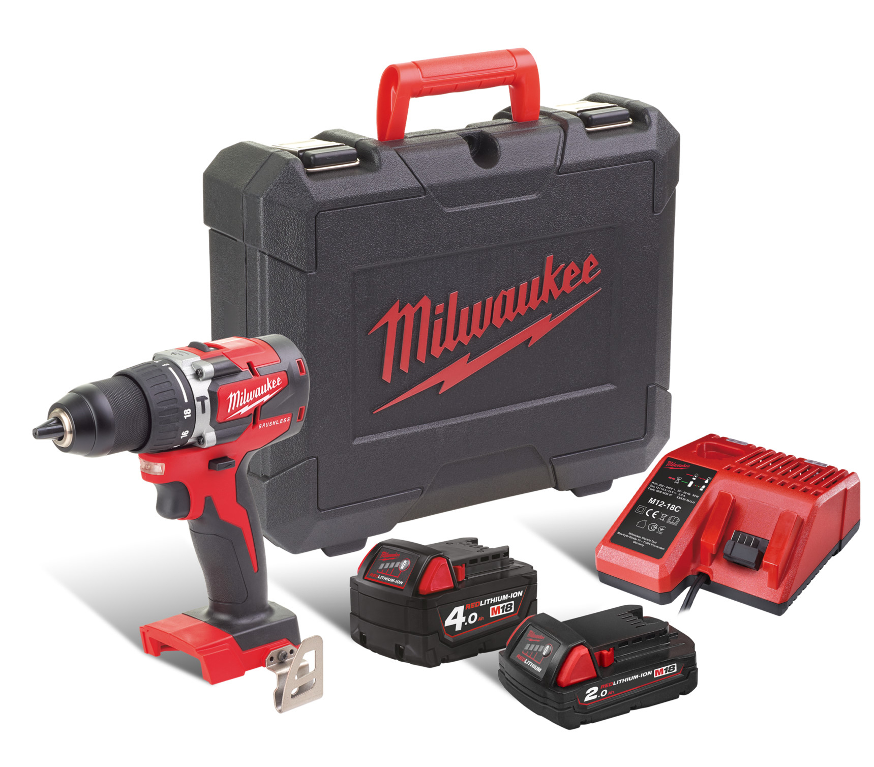 Milwaukee M18CBLPD-402C 18 Volt Accu-klopboor machine met 1x 4.0Ah en 1x 2.0Ah accu en lader