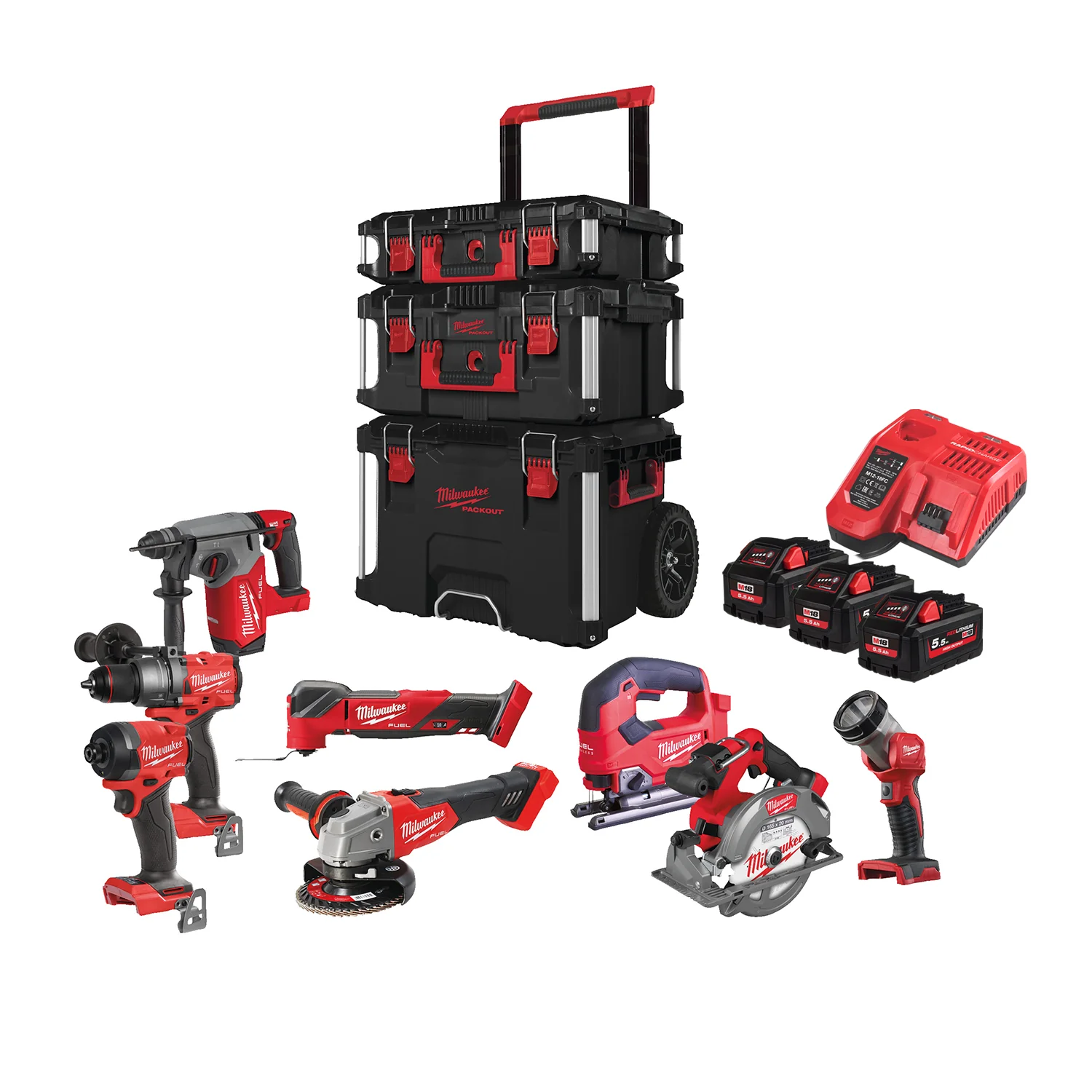 Milwaukee M18 FPP8E-553P Accu Powerpack 8-delig 18V 5.5Ah in PACKOUT Set 4933499240