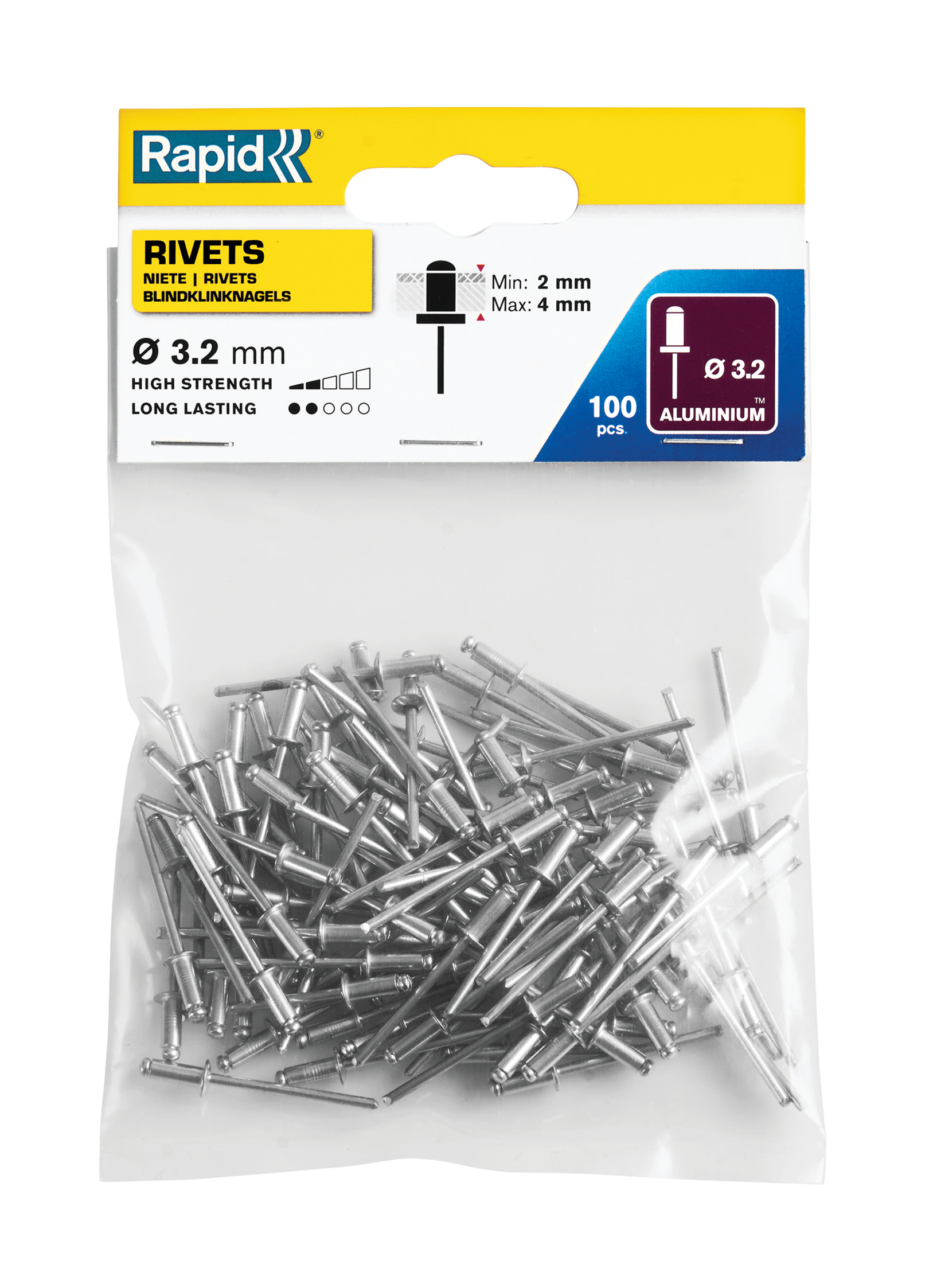 Rapid Standaard blindklinknagels Ø3,2 x 8 mm, 100 stuks - 5000377 - 5000377