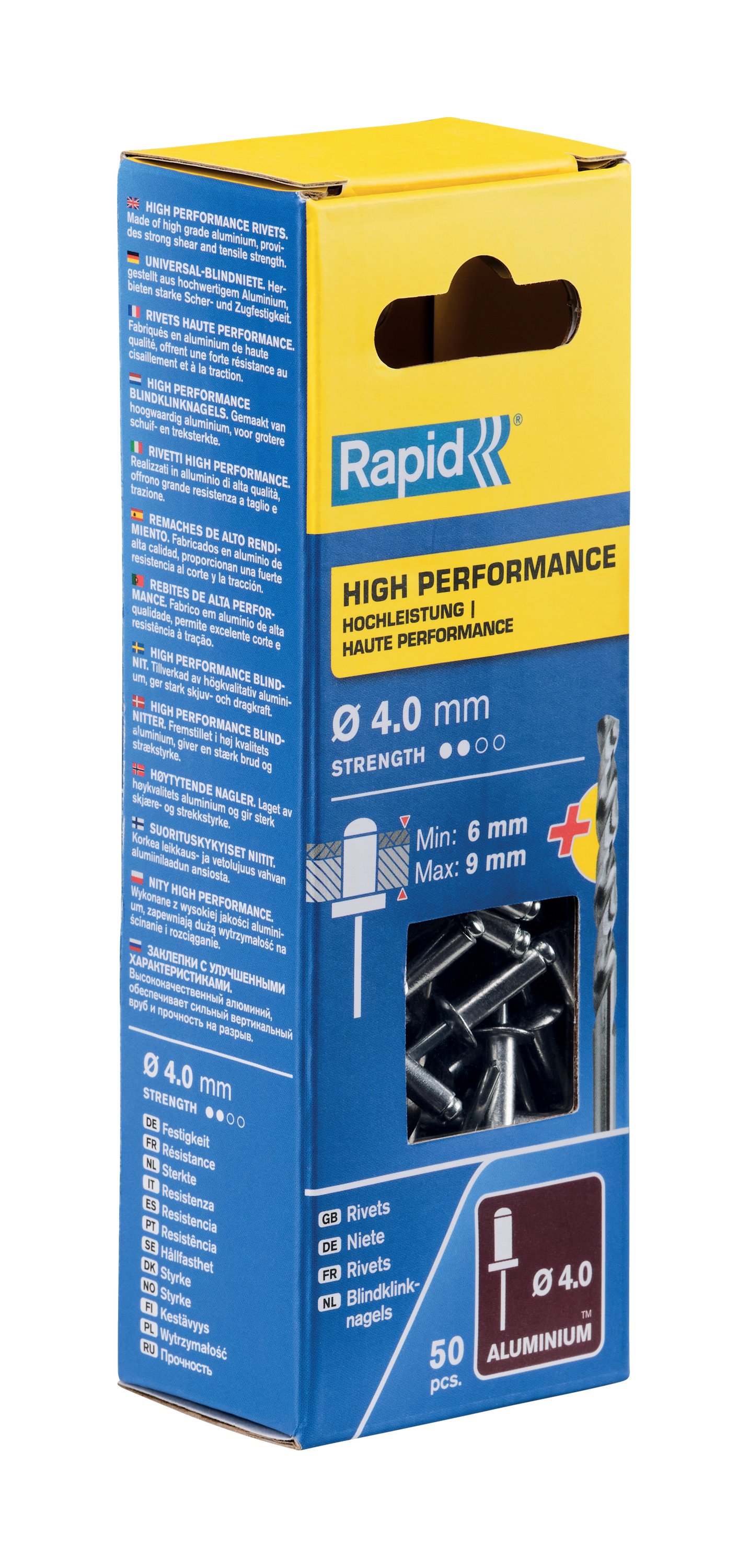 Rapid High performance blindklinknagels Ø4,0 x 12 mm, 50 stuks + boor - 5000384 - 5000384