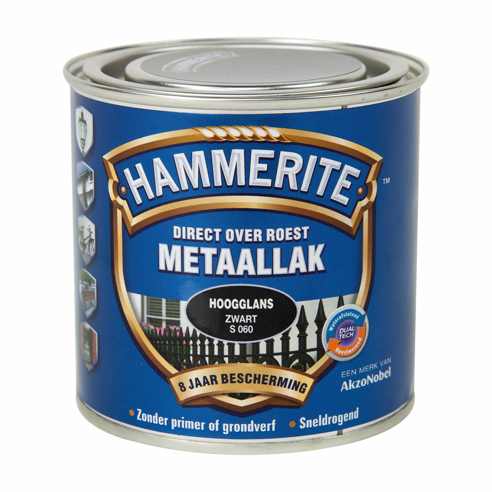Hammerite Metaallak Hoogglans | Zwart | S060 | 250ml - 5093777 afbeelding 1