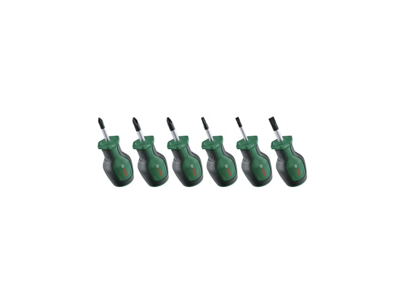 Bosch Groen Stubby screwdriver set 6-piece (Schroevendraaierset kort 28mm 6 stuks: PH1 PH2 PZ2 TX20 SL4 SL6 5) 1600A032UK