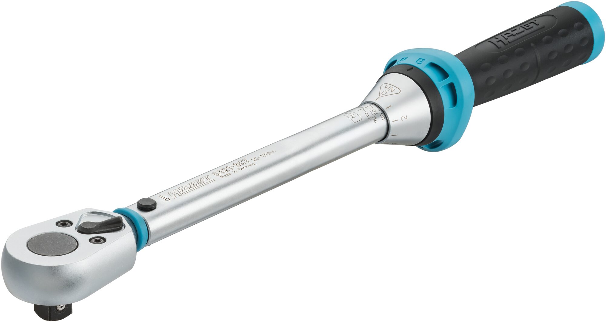 HAZET Momentsleutel 5121-3CT - Draaimomentbereik min-max: 20 - 120 Nm - Nauwkeurigheid: 3% - 1/2 inch (12,5 mm) vierkant massief - Lengte: 421 mm