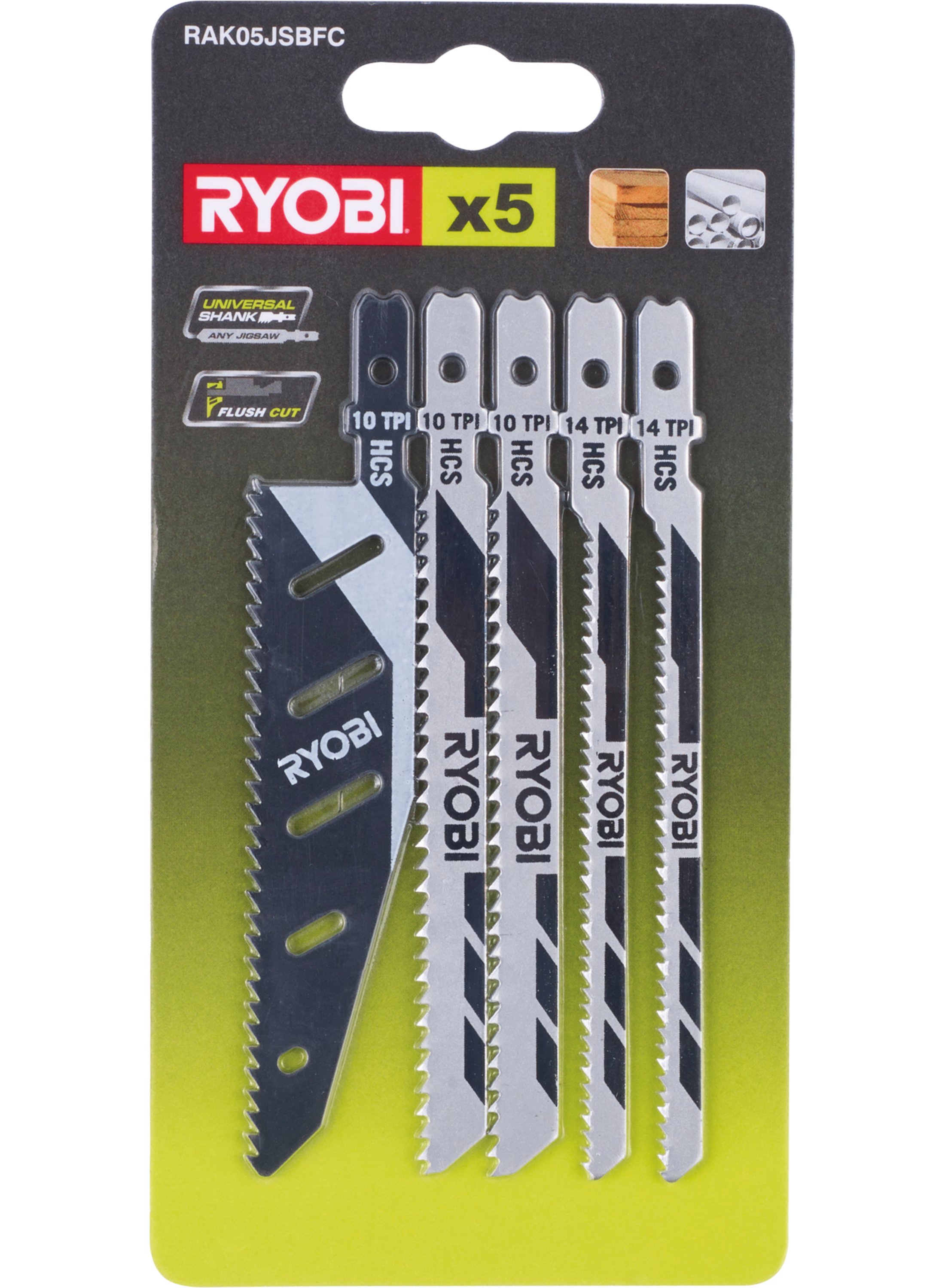 Ryobi RAK05JSBFC | 5-delig Decoupeerzaagblad Set compatibel met RJS720, RJS750, RJS850, RJS980 en RJS1050 - 5132002697 - 5132002697