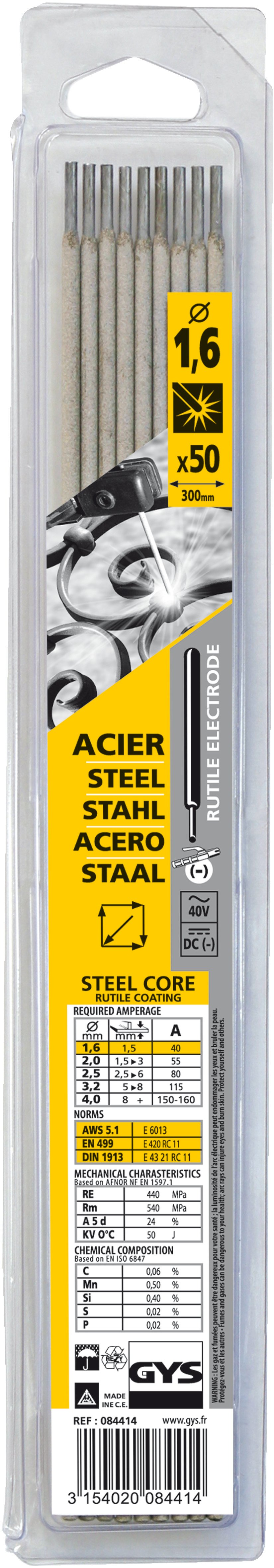 Gys Elektrodes staal O1,6mm (x50) - 5193084414 5193084414