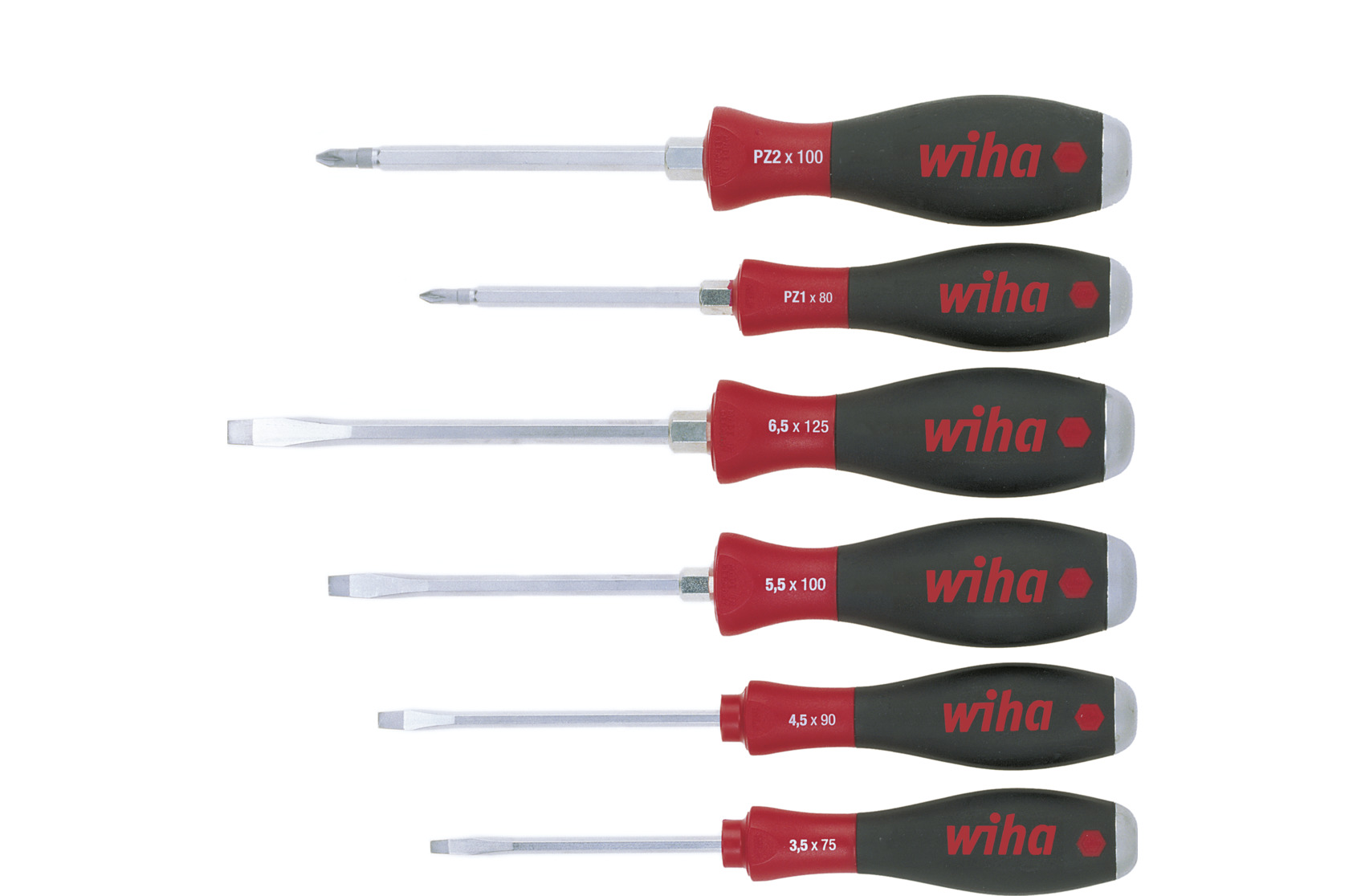 Wiha Schroevendraaierset | 6-delig sleuf / PZD | meercomponentengrepen | 6-kant-mes / aanzet | 1 stuk - 21251 - 21251