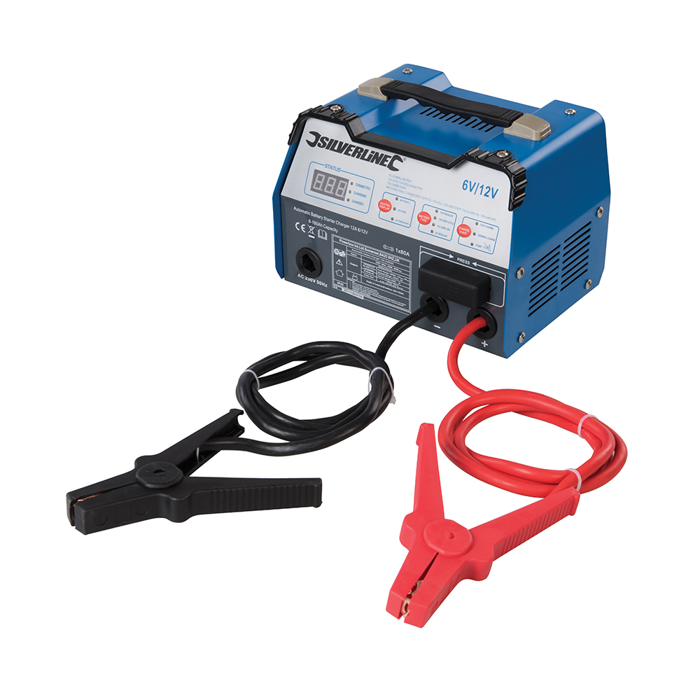Silverline Automatische accustarter/lader, 12 A, 6/12 V 8 - 180 Ah capaciteit