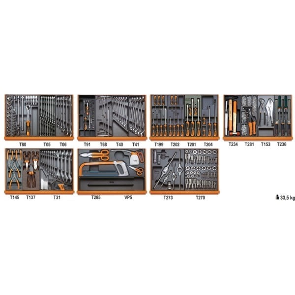 Beta 5908VI/2T Assortiment van 232 gereedschappen voor industrieel onderhoud in voorgevormde ABS inlegbakken - 059081105 059081105