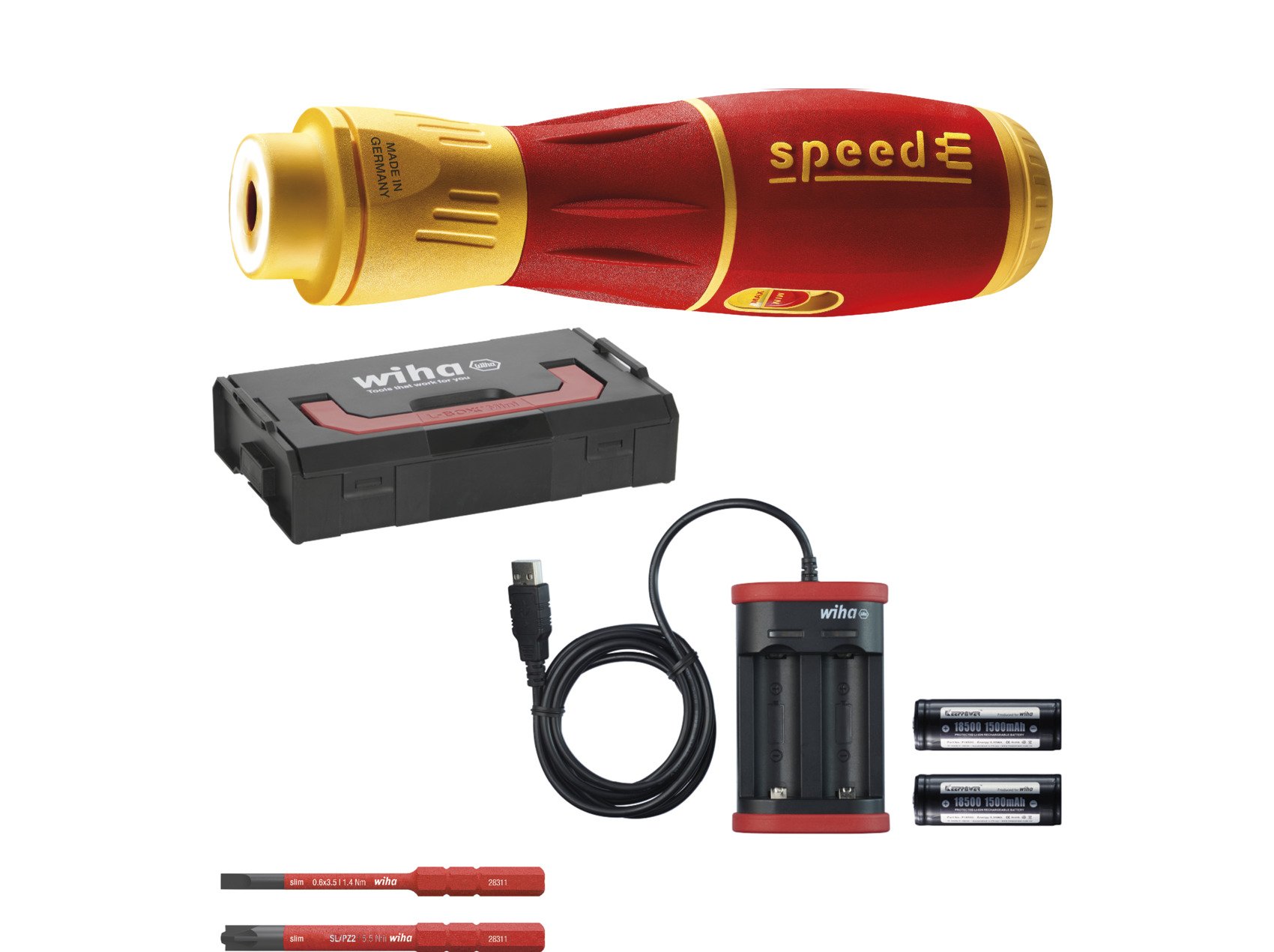 Wiha 44318 | E-schroevendraaier speedE® II electric | 7-dlg | met slimBits | accu's en USB-oplader in L-Boxx Mini - 44318