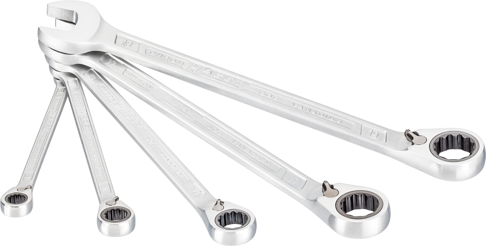 HAZET Ratelringsteeksleutelset 606/5 - Buitentwaalfkant tractieprofiel - 5 pieces-delig - 8 - 19