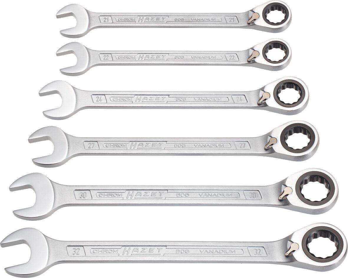 HAZET Ratel-ring-steeksleutelset 606/6-1 - Buitentwaalfkant tractieprofiel - 6-delig - 21 - 32