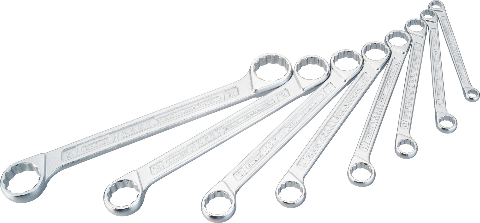 HAZET Dubbele ringsleutelset 610N/8 - Buitentwaalfkant tractieprofiel - 8-delig - 6 x 7 - 21 x 22