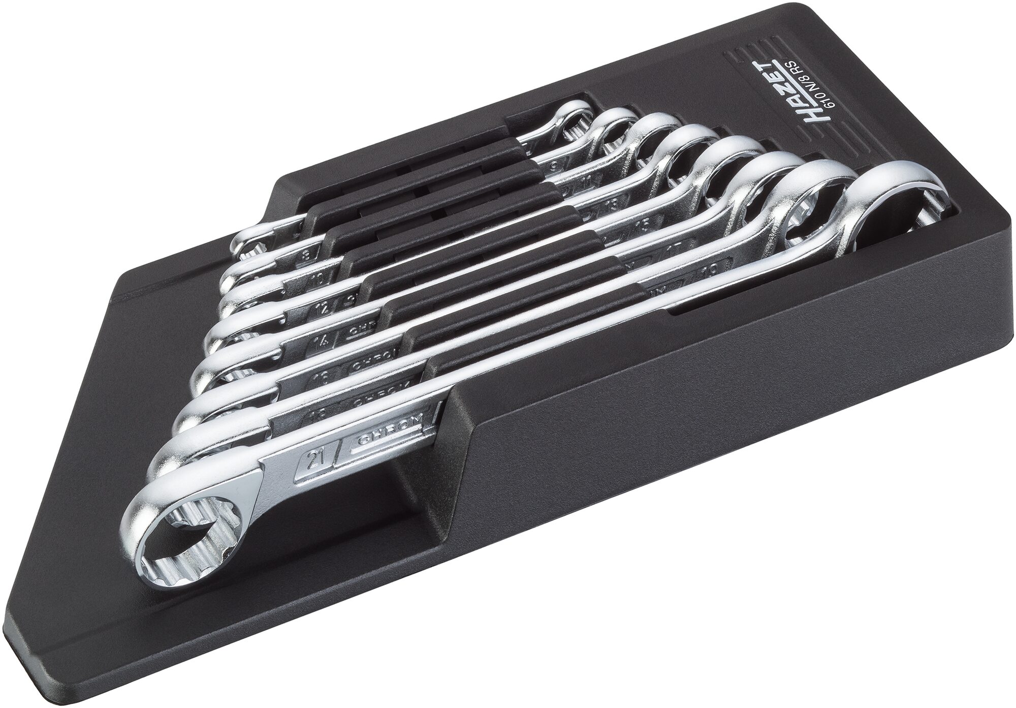 HAZET Dubbele ringsleutelset 610N/8RS - Buitentwaalfkant tractieprofiel - 8-delig - 6 x 7 - 21 x 22