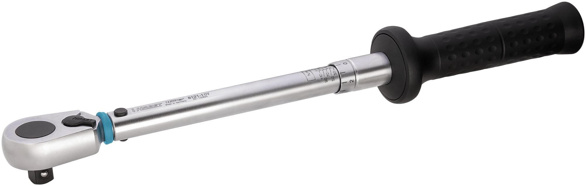 HAZET Momentsleutel 6121-1CT - Draaimomentbereik min-max: 20 - 120 Nm - Nauwkeurigheid: 2% - 1/2 inch (12,5 mm) vierkant massief - Lengte: 437 mm