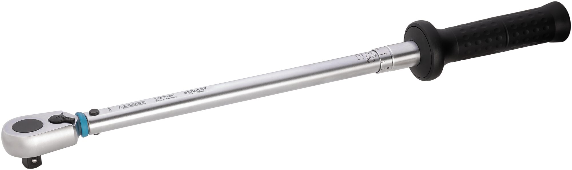 HAZET Momentsleutel 6122-1CT - Draaimomentbereik min-max: 40 - 200 Nm - Nauwkeurigheid: 2% - 1/2 inch (12,5 mm) vierkant massief - Lengte: 547 mm