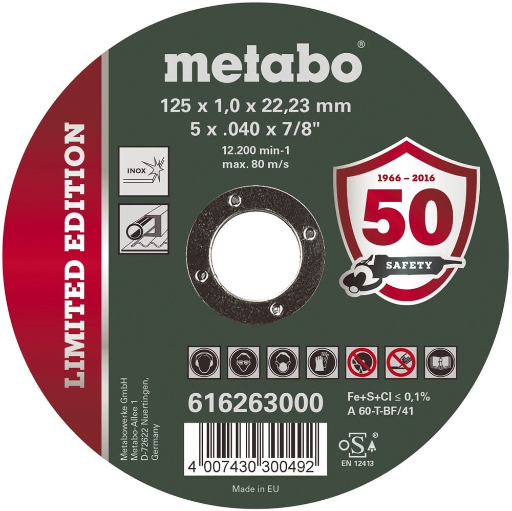 Metabo Accessoires Doorslijpschijf Ø 125x1 0x22 23 Inox Limited Edition 100 stuks 616263000