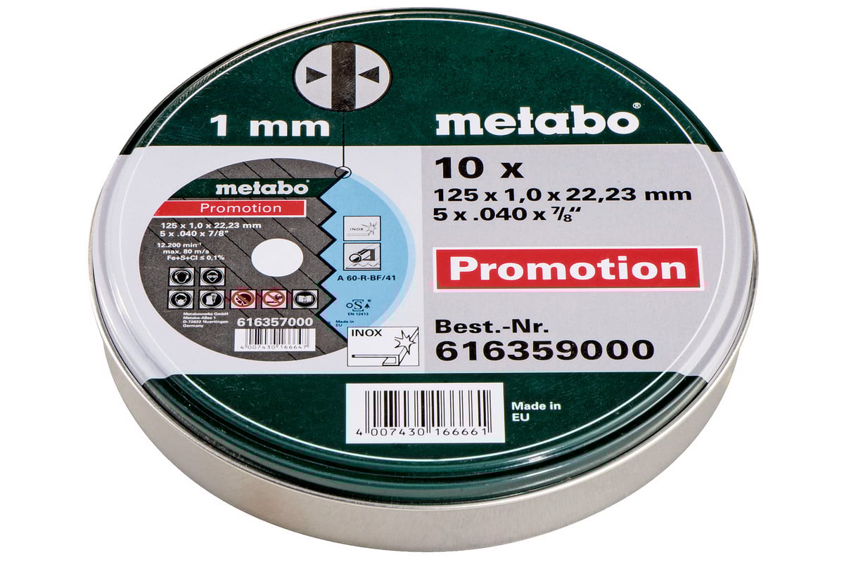 Metabo Accessoires Doorslijpschijven in blik (10 st.) | Ø 125x1,0x22,23 - 616359000