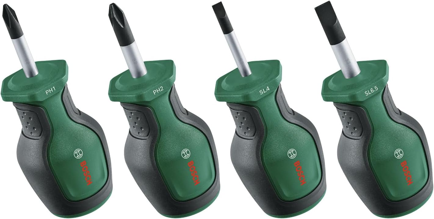 Bosch Groen Stubby screwdriver set 4-piece (Schroevendraaierset kort 28mm 4 stuks: PH1 PH2 SL4 SL5 5) 1600A032UJ