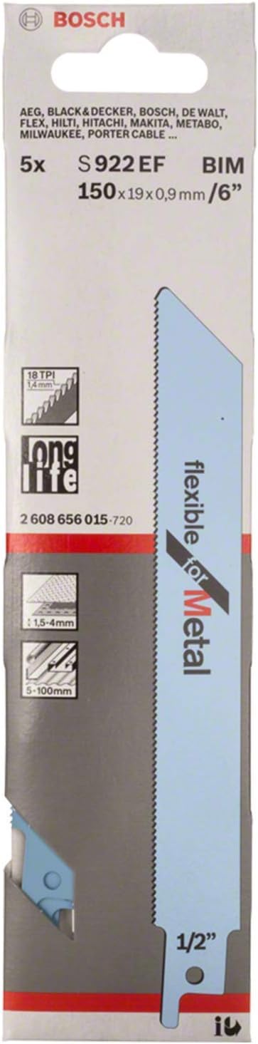 Bosch Accessoires 5x Reciprozaagblad Flexible voor Metaal S922EF - 2608656015