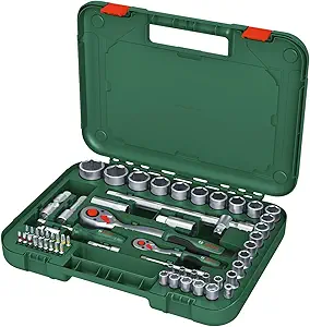 Bosch Groen 1/4" + 1/2" Ratchet set 56-piece (1/4" ratel, 1/2" ratel, 29x dop, 7x verlengstuk of adapters, 18x bit) - 1600A02Z9G