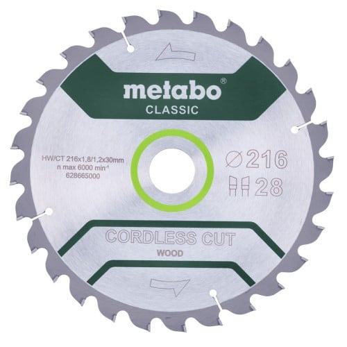 Metabo Accessoires Cirkelzaagblad | Cordless Wood Classic | 216x30mm | Z28 WZ 5°/B - 628665000