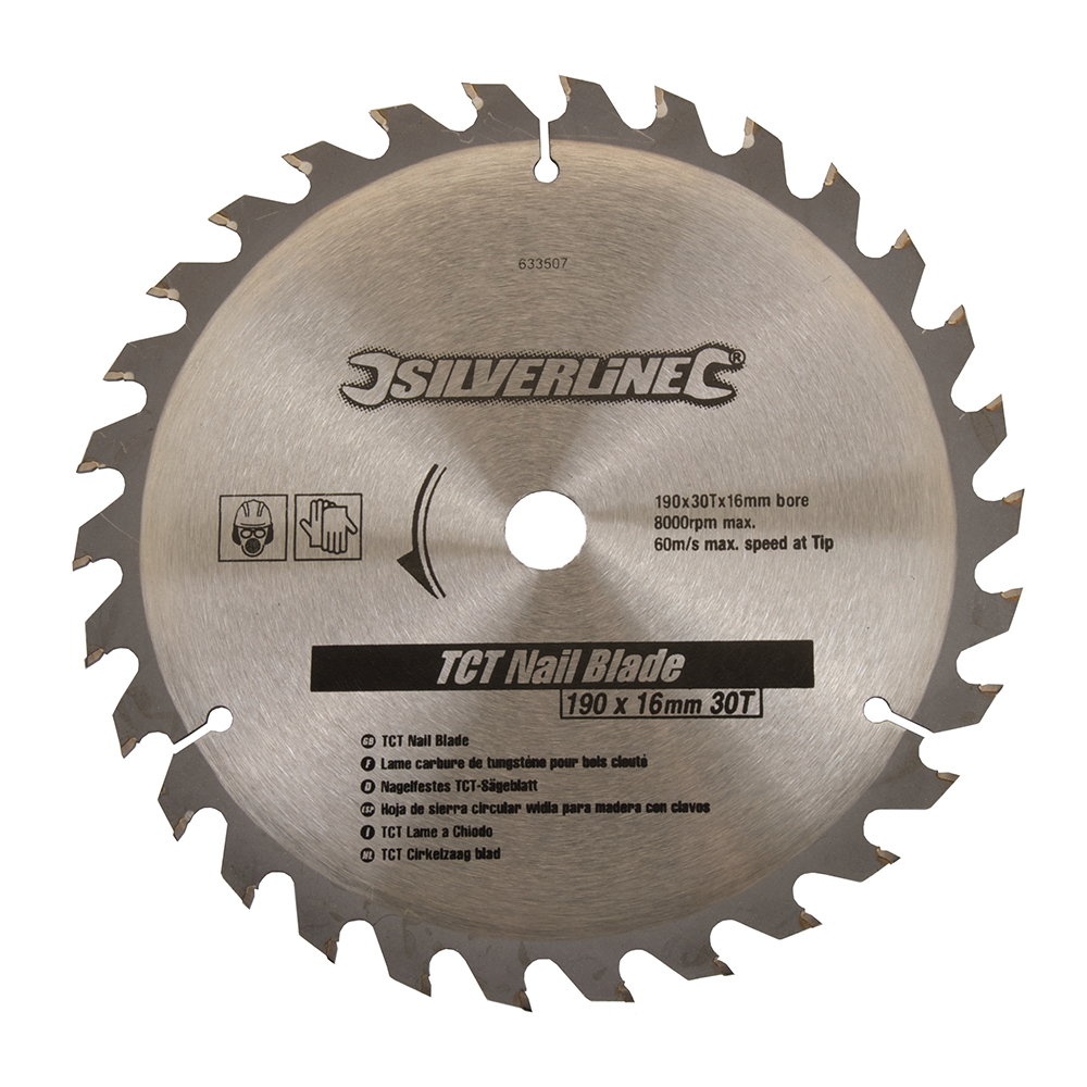 Silverline TCT spijker cirkelzaagblad, 30 tanden 190 x 16 - geen ringen