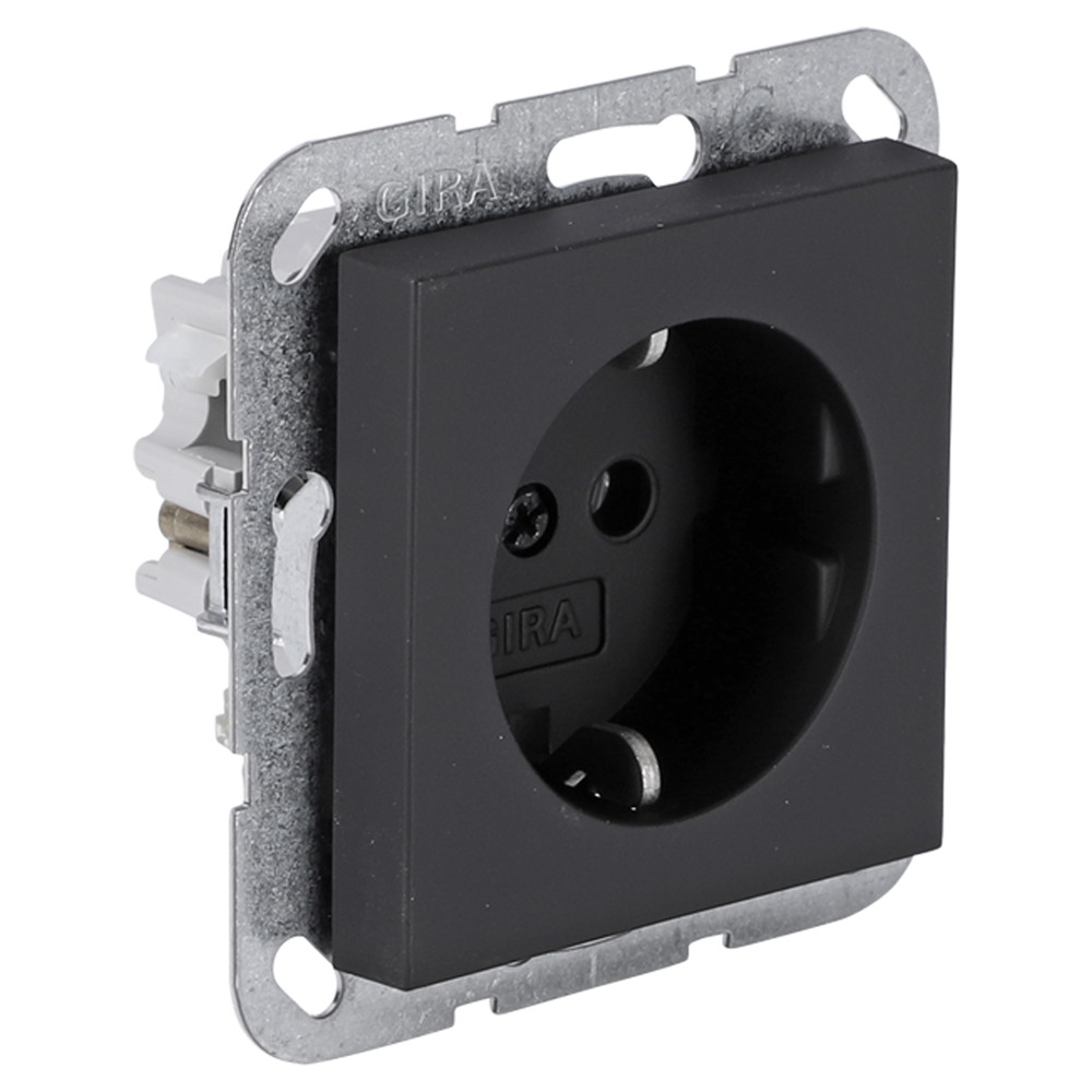 Gira E2 Contactdoos | Inbouw | 1-voudig | Randaarde | Zwart - 66.053.42 afbeelding