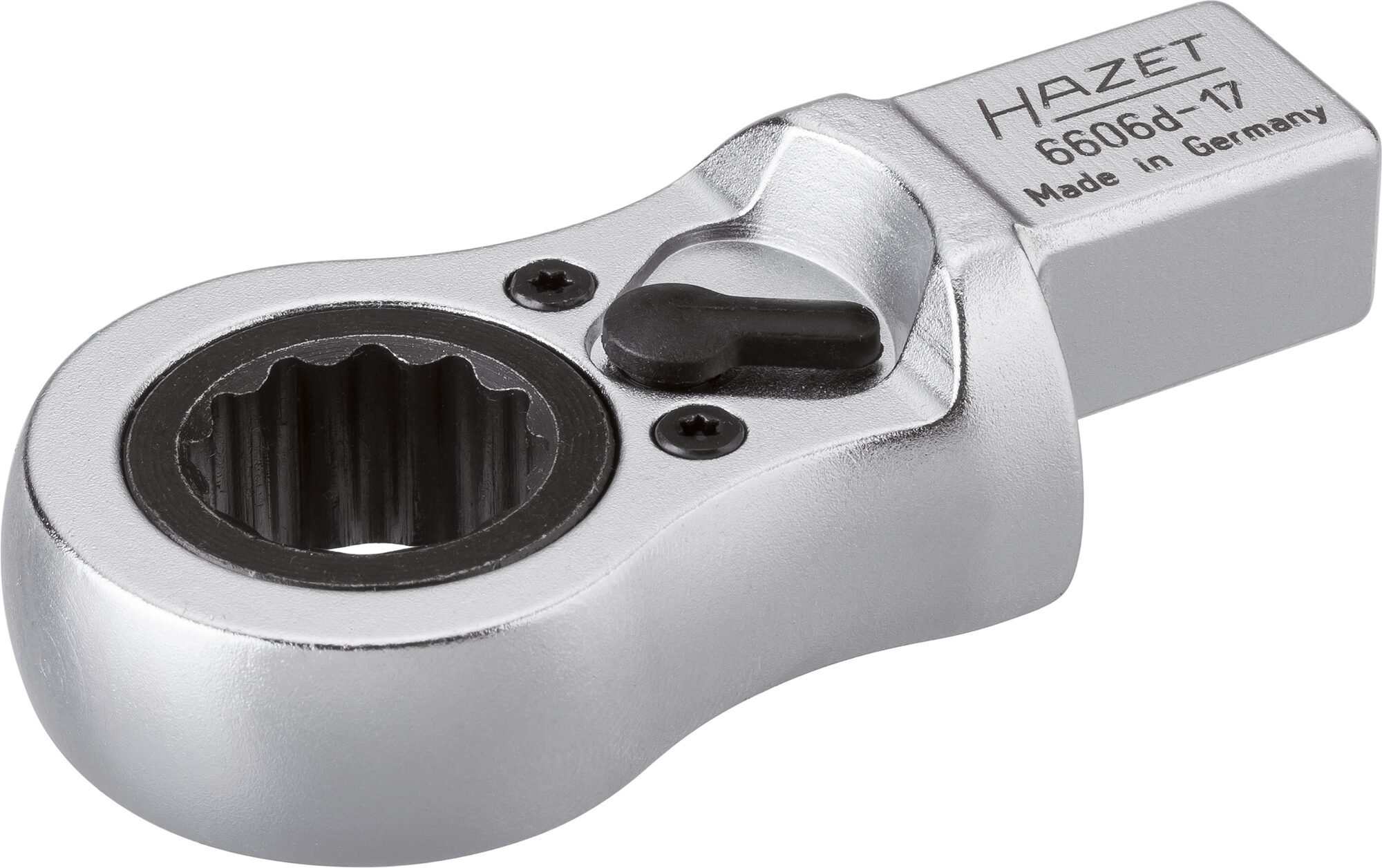 HAZET Insteek-ratel-ringsleutel 6606D-17 · 14 x 18 mm insteekvierkant massief · Buitentwaalfkant profiel · SW 17 mm