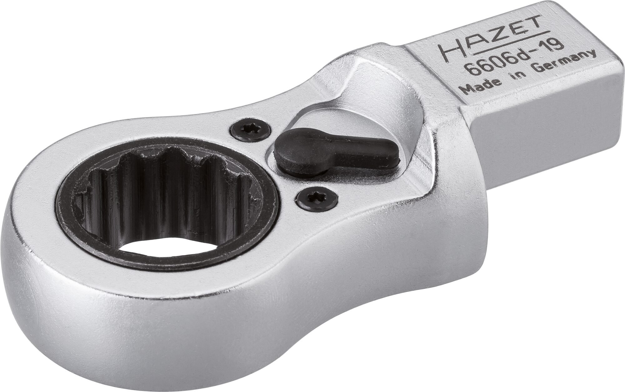 HAZET Insteek-ratel-ringsleutel 6606D-19 · 14 x 18 mm insteekvierkant massief · Buitentwaalfkant profiel · SW 19 mm