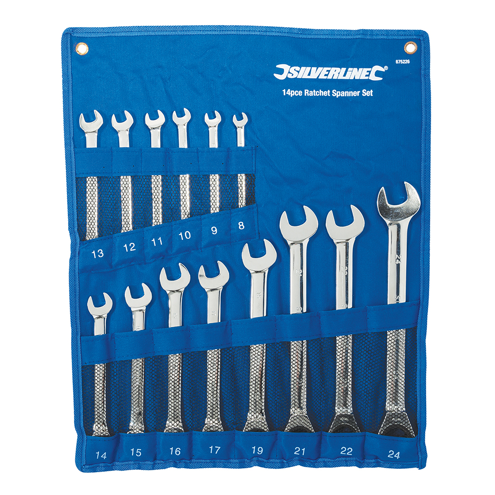 Silverline 14-delige vaste steek-ringratelsleutel set 8 - 24 mm