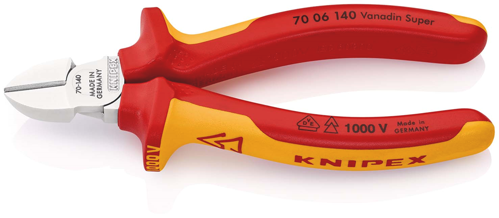 Knipex Zijsnijtang | 140 mm Lengte | Geïsoleerd | Meer-Componentengrepen | VDE-Getest | Verchroomd - 70 06 140 SB
