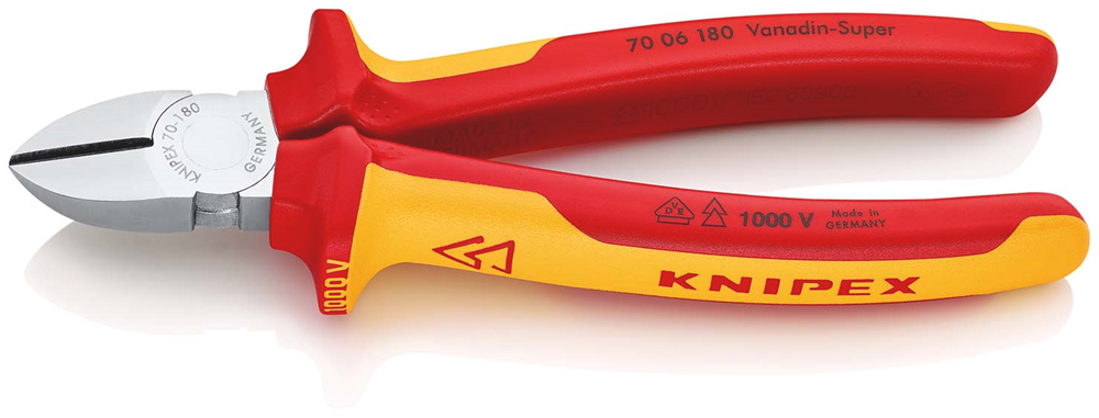 Knipex Zijsnijtang | 180 mm Lengte | Geïsoleerd | Meer-Componentengrepen | VDE-Getest | Verchroomd - 70 06 180 SB