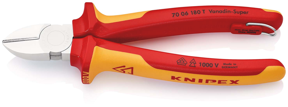 Knipex Zijsnijtang | 180 mm Lengte | Geïsoleerd | Meercomponenten-Omhullingen | VDE-Goedgekeurd | Geïntegreerde Bescherming - 70 06 180 T