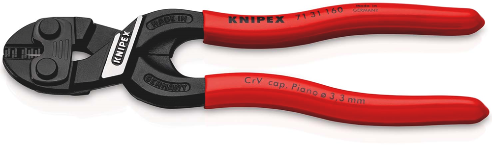Knipex CoBolt® S compacte boutensnijtang met snijuitsparing | Kunststof bekleed | Zwart geatramenteerd | Lengte 160 mm - 71 31 160 SB