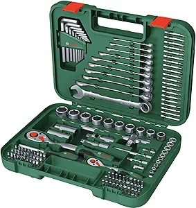 Bosch Groen Fastening set 132-piece (1/2" ratel, 1/4" ratel, universele bitschroevendraaier, Torx sleutelset 10 stuks, 10x steek/ringsleutel, 20x bit