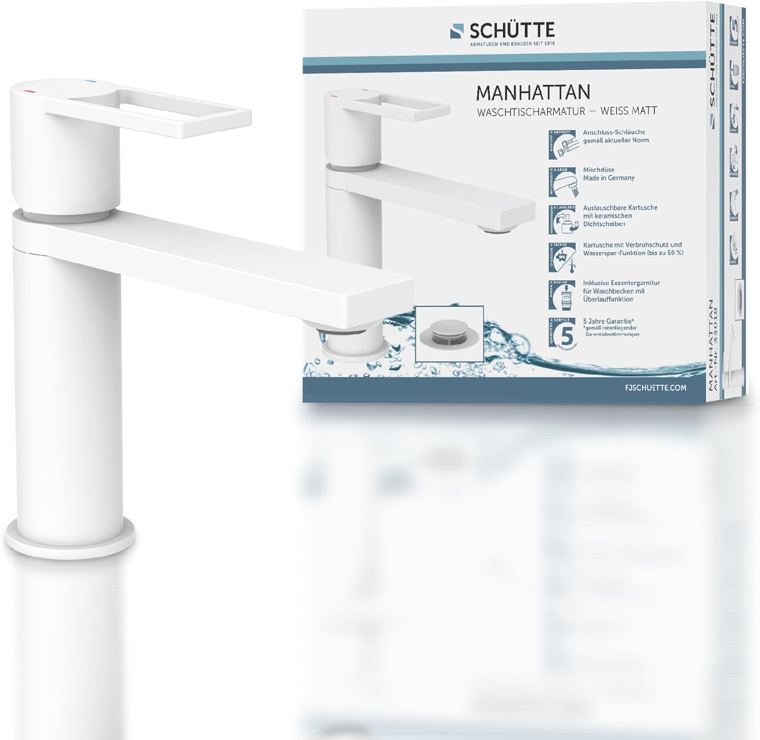 Schutte MANHATTAN Wastafelkraan | Mat Wit - 33018