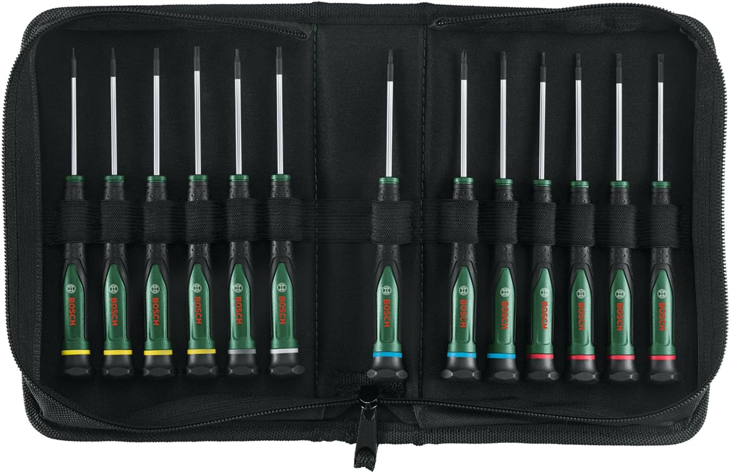 Bosch Groen Precision screwdriver set 13-piece (Precisieschroevendraaierset 60mm 13 stuks: SL1 5 SL2 5 SL3 PH000 PH00 PH0 TX5 TX6 TX8
