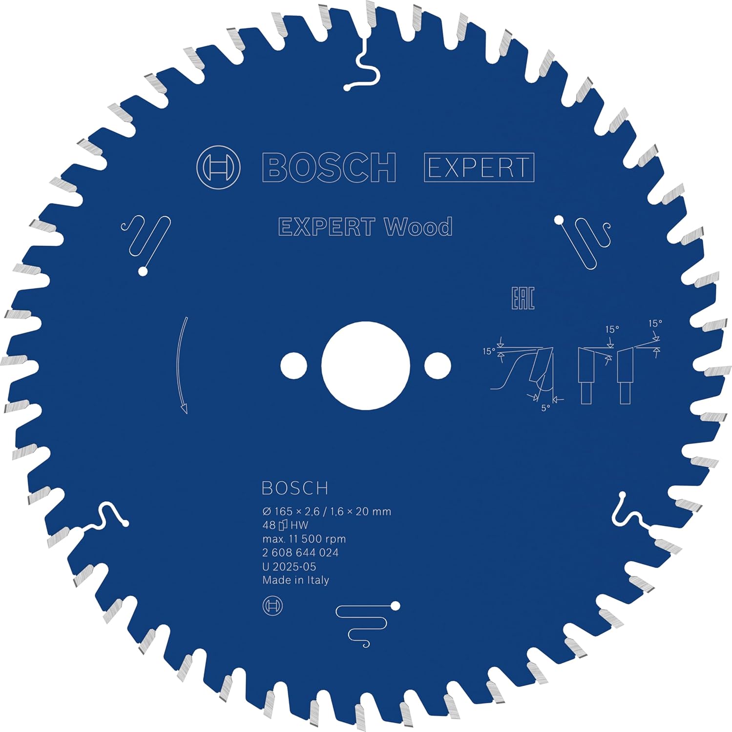 Bosch Accessoires Cirkelzaagblad expert for Wood 165x20x2.6/1.6x48T (voor o.a GKT 55 GCE) - 2608644024